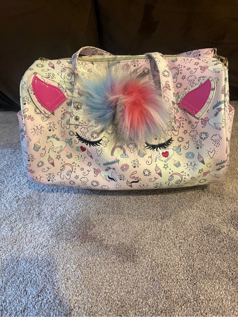 Under One Sky Pink Unicorn Tote with Multicolor Pom Pom